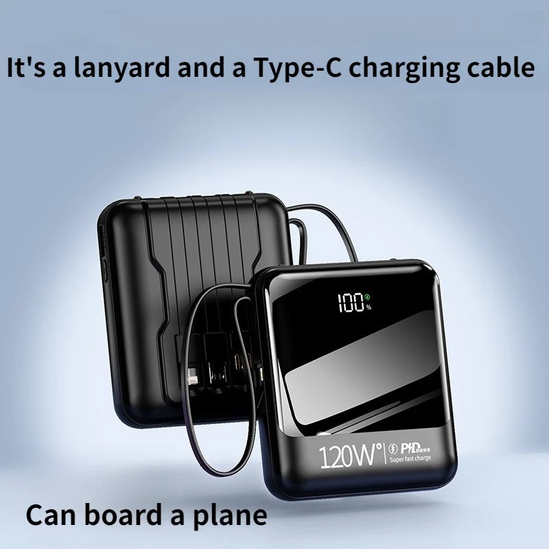 Super Fast Charging Power Bank 10000mAh Ultra-thin Large Capacity Portable with Built-in Wire Flash Charging Mobile Power Bank 4