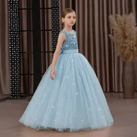 Robe de princesse longue et scintillante pour fille – Jupe complète en tulle avec corsage et nœud en paillettes, robe de demoiselle d'honneur élégante et de récital pour les anniversaires 4