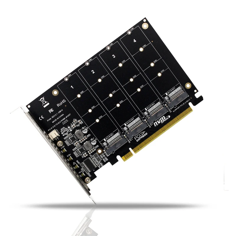 M.2 expansion card High-speed four-channel M.2 NVME PCIE 3.0 4.0 transmission protocol 4x32Gbps PCIE RAID support 2230 2242 2260 228