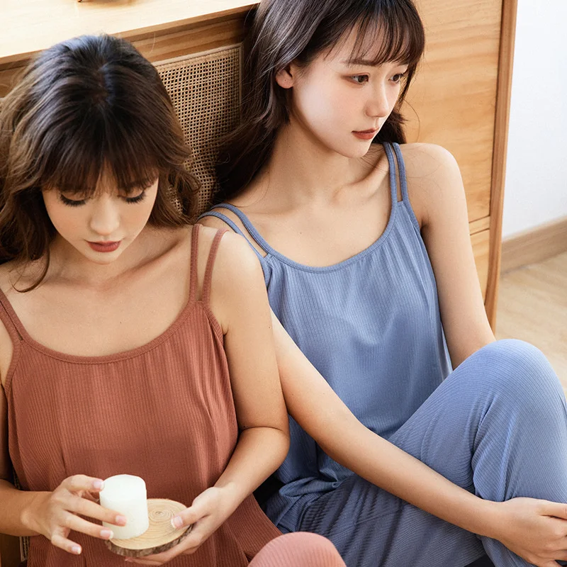 Women's Spring And Summer New Modal Suspenders Pajamas Loose Two-piece Suit Pyjamas