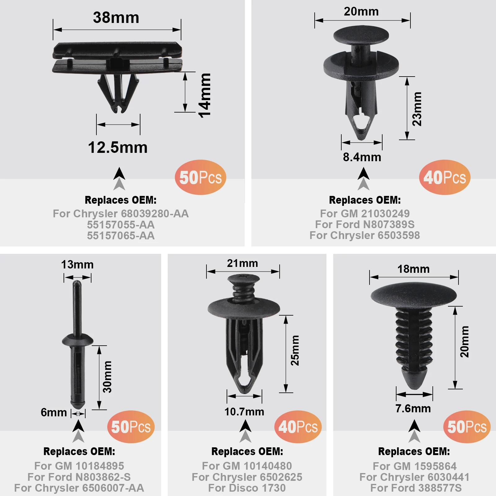 100 Clips De Retención De Parachoques Para Jeep Wrangler Chrysler GM Ford Dodge, Kit De Remaches De Nailon Para Guardabarros 6506007-AA 6030441 68039280-AA 6503598 6502625