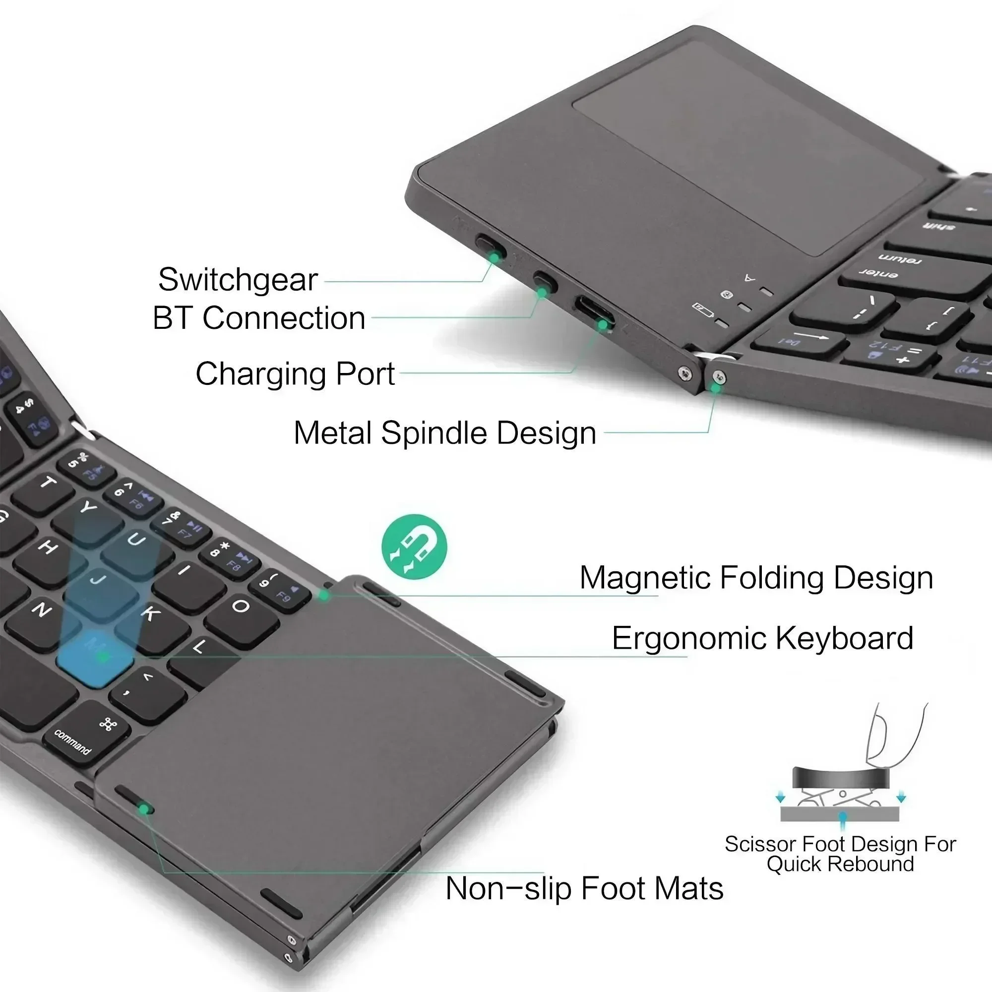 STONEGO Tri-fold Ipad Keyboard for Apple Mobile Phone Tablet Touchpad Portable External Bluetooth Keyboard