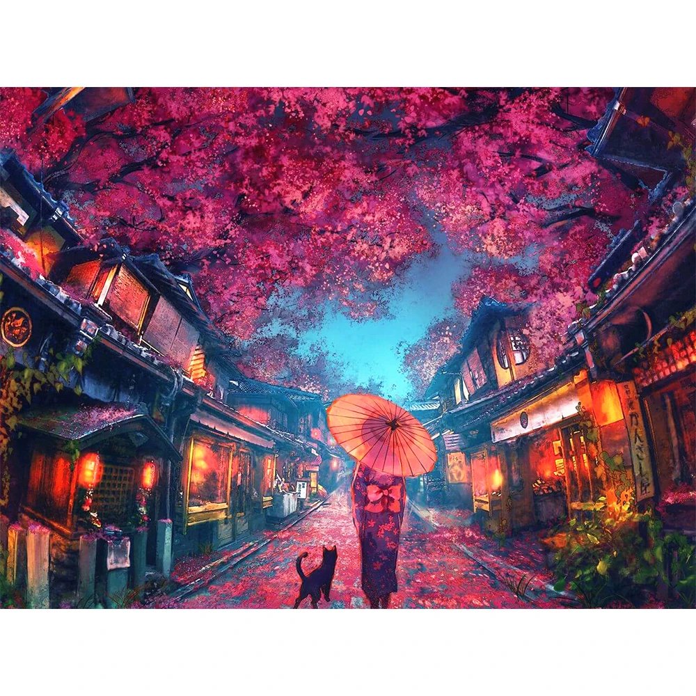 5D Diamond Painting Cherry Blossom Scenery Diamond Embroidery Scenery Picture Of Rhinestones Full Mosaic For Home Decor Gift