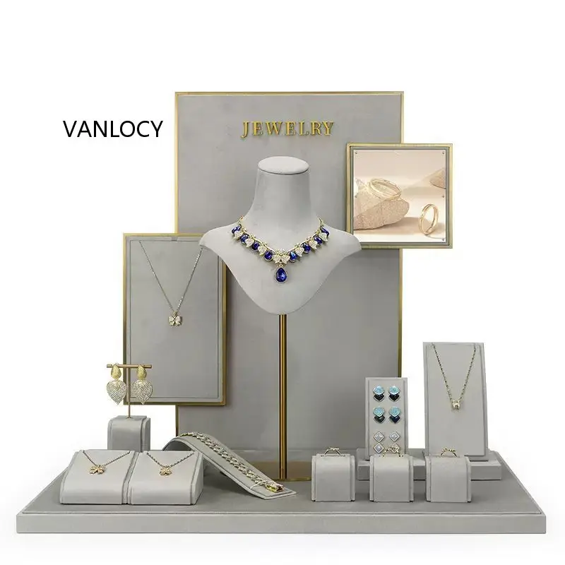 

Custom. VANLOCY Factory custom gray fashion new jewelry necklace ring pendant bracelet bracelet metal display stand set