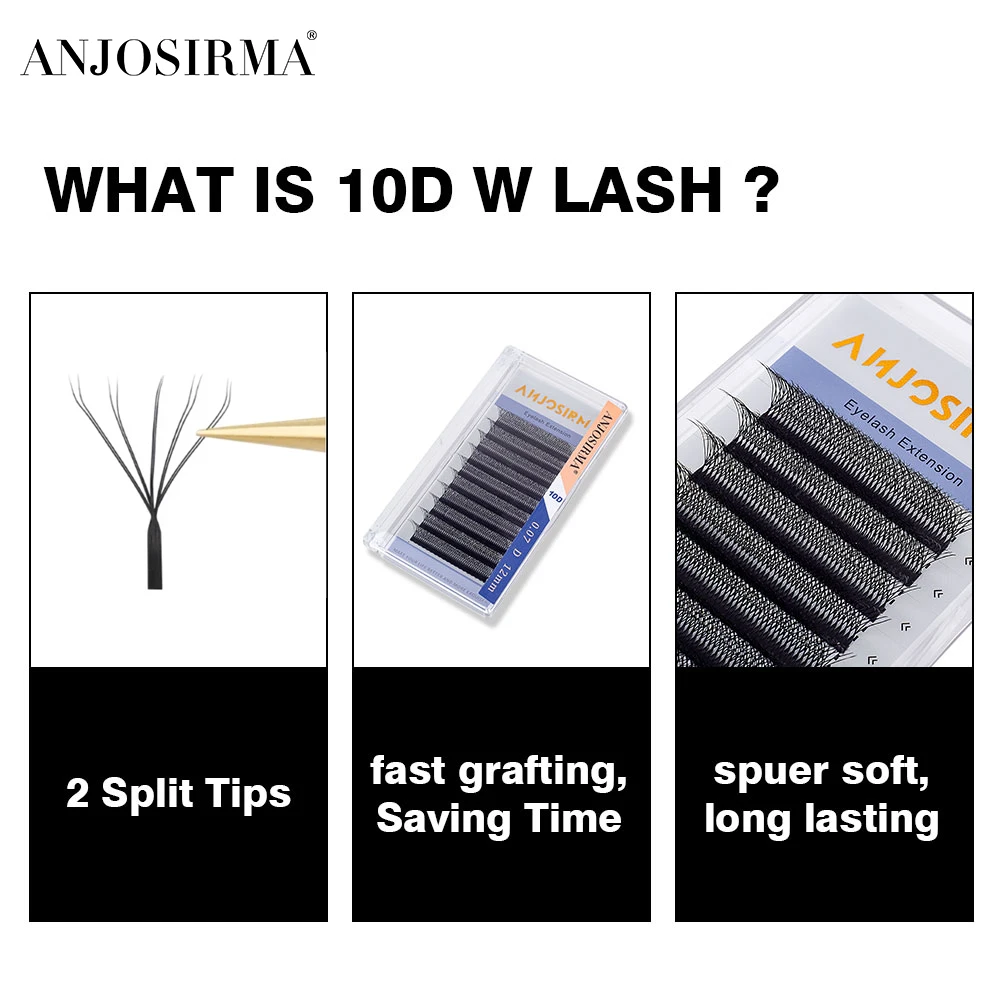 ANJOSIRMA 10D W In Shape Eyelash Extension Premade Volume Fans Style Faux Mink Soft Easy Natural Fanning