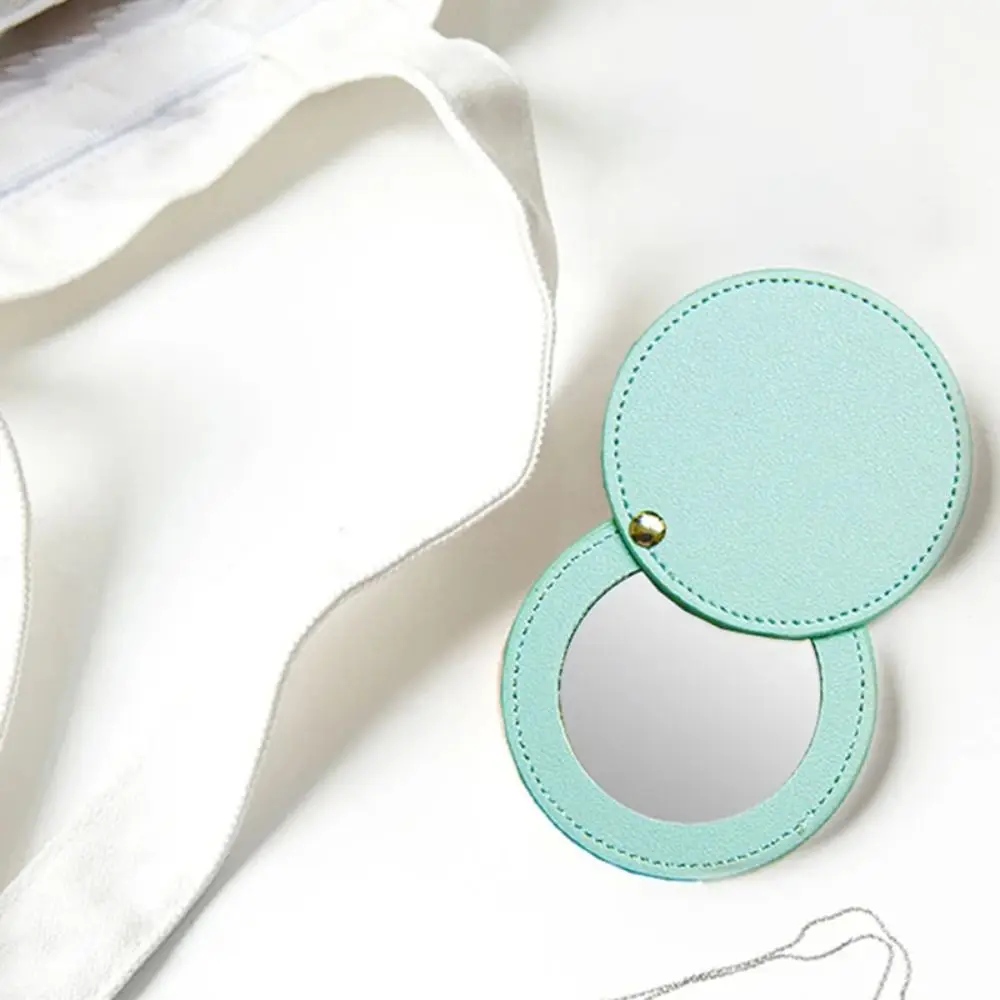 New Pu Leather Makeup Mirror Round Lightweight Cosmetic Mirror Mini Ultra-Thin Pocket Mirror