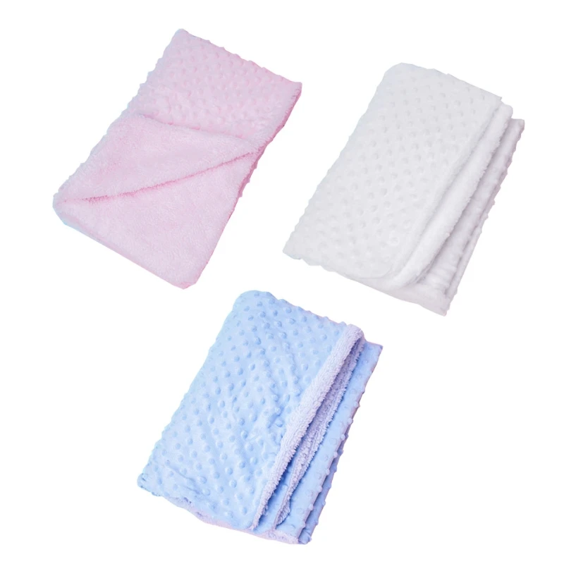 N80C Baby Receiving Blanket with Double Layer Dotted Backing Soft Stroller Bath Towel Bedding for Kids Newborn