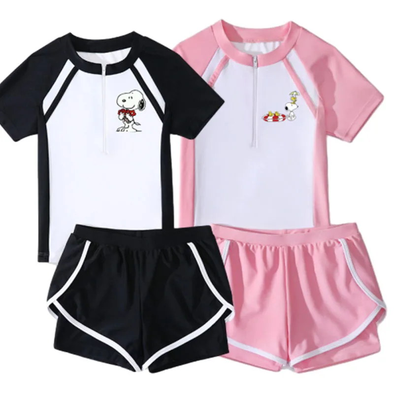 

Модный Купальник для девочек с аниме Snoopy, новинка 2024, кавайные мягкие быстросохнущие летние уличные купальники, рубашки, брюки, шорты, купальный костюм