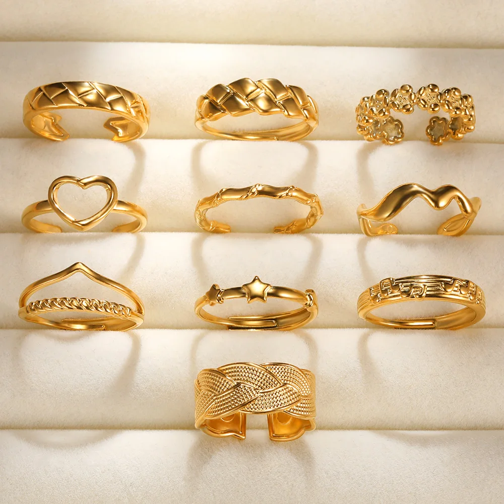 S025adb93d9424ef69b230a0ab090e8bbZ Stainless Steel Rings for Women Men Gold Color Heart Engagement Wedding Wide Ring Trendy Vintage Geometric Punk Jewelry Gift New Mallzona