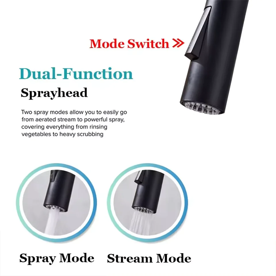 Kitchen faucets stainless steel pull-out type 360 &deg; rotation dual function cleaning console bar counter