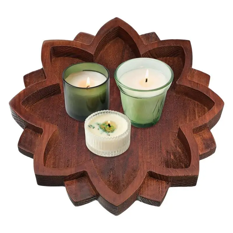 Wooden Lotus Tray Lotus Shape Crystal Stone Holder Crystal Display Tray with Bottom Non-Slip Pad for Aromatherapy Oils Jewelry 5