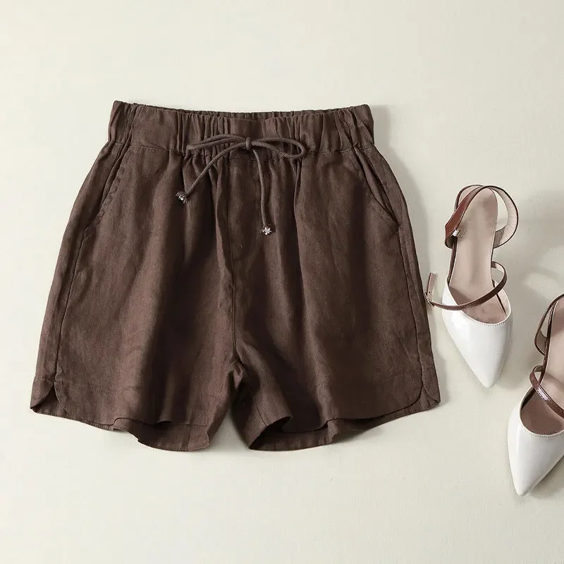 2023 Summer Women Shorts Elastic High Waist Solid Shorts Women Casual Loose Wide Leg Pants Femme Cotton And Linen Shorts Vintage
