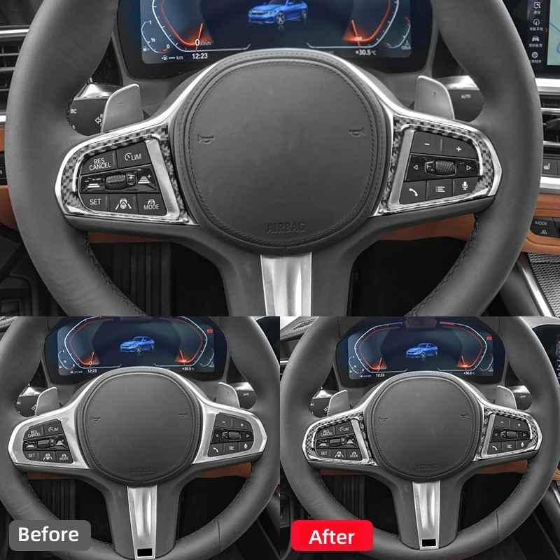 자동차 스티어링 휠 패널 버튼 트림 커버 프레임 스티커, 탄소 섬유 인테리어, BMW 3 시리즈 G20 G28 2019-2020 액세서리