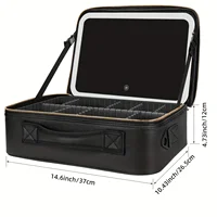 Large size travel makeup bag with mirror, zoned makeup bag with LED-lit makeup mirror, 3 light color modes, adjustable, 2