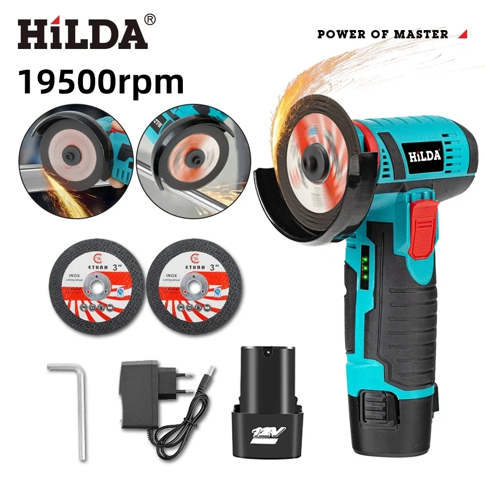 Angle Grinder HILDA 12v Mini Car Repair Brush Motor Rechargeable Cutting Diamond Cordless Power Tool Polishing Grinding