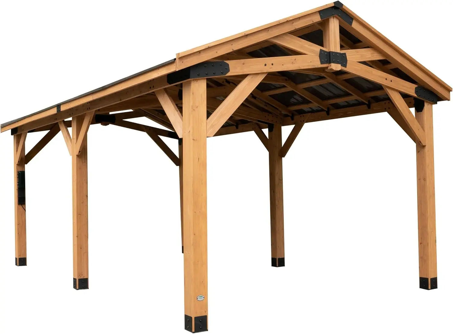 2025-hotBackyard Discovery Norwood 20 ft. x 12 ft. All Cedar Wooden Carport Pavilion Gazebo with Hard Top Steel Roof Light Brown