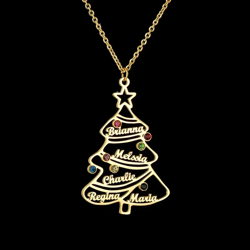 

Custom Necklace for Lover Personalized Birthday Christmas Tree 5 Names Birthstone Charm Necklaces Elegant Women Couple Love Gift
