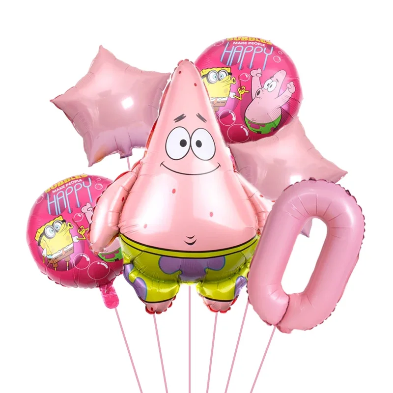 thumbnail image 1 of Juego de 6 globos de Bob Esponja y Patricio Estrella para fiesta de cumpleaños, globos de helio, suministros para fiesta de baby shower para niño y niña, 1 of 5