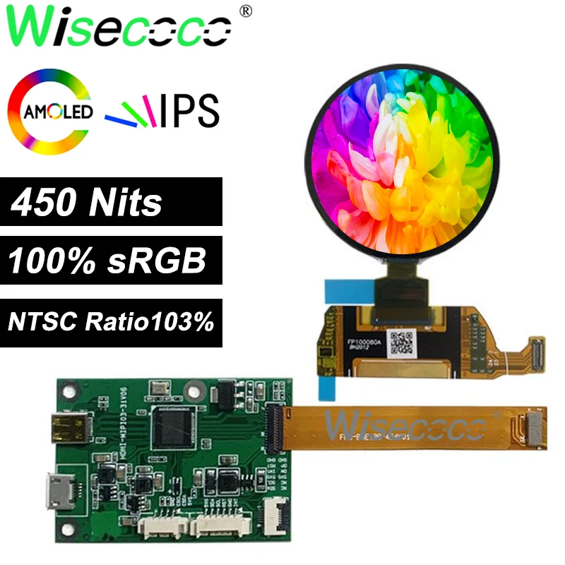 Round Oled Painel de Tela Mipi Driver Board Circular Display 139 14 Amoled 454×454 Ips 450 Lêndeas Brilho 1:1