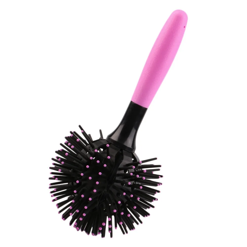 Plastic 3D Round Hair Brushes Comb Pink Spherical 360 Degree Ball Hairbrush Massage Heat Resistant Round Curly Hair Comb Barber