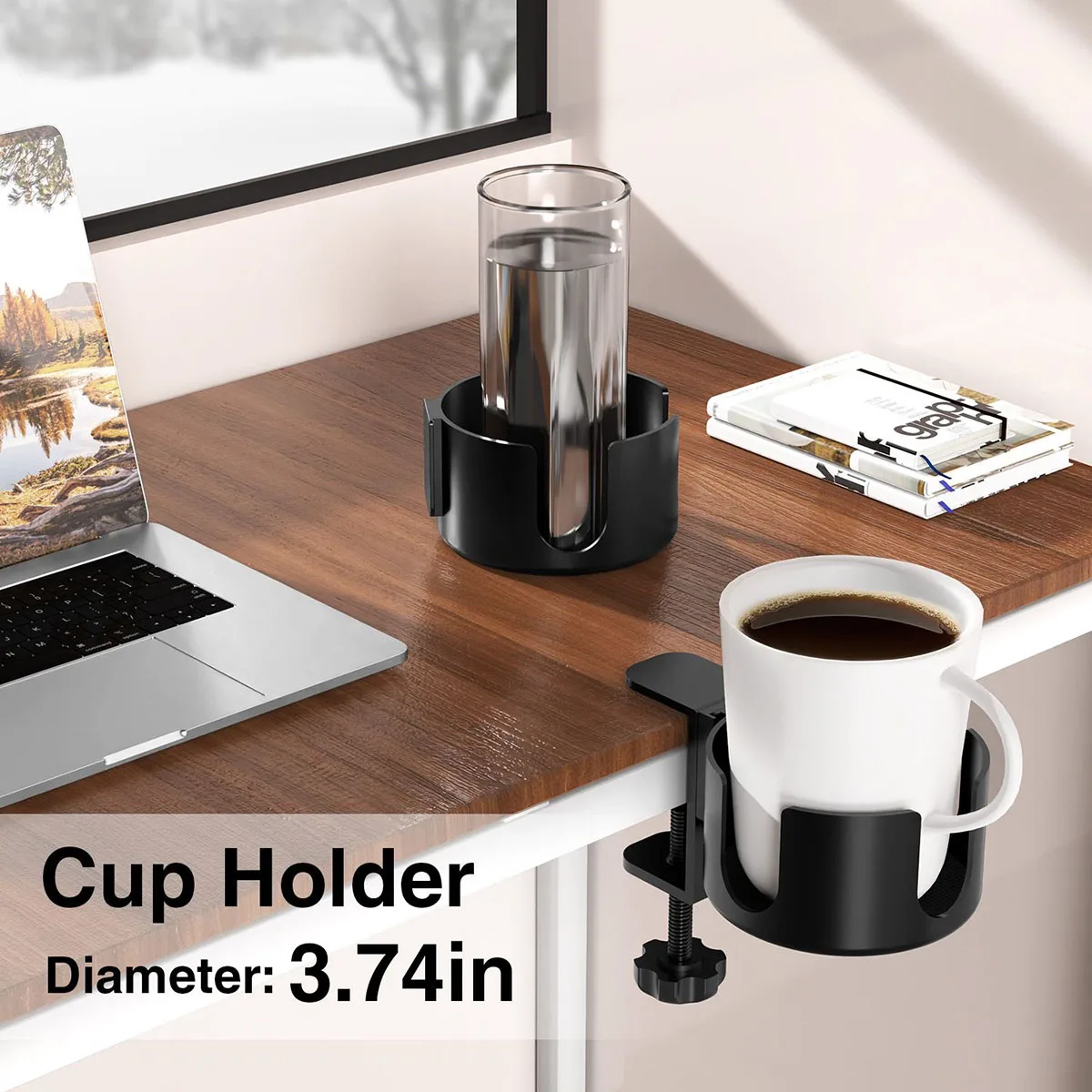 Desk Cup Holder Universal Adjustable Arm Clamp Stand For Coffee Mugs Water Bottles