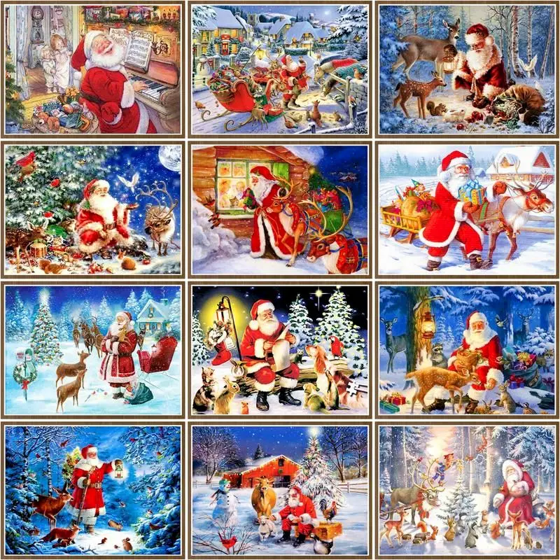 

CHENISTORY Diy Pictures By Number Santa Claus Painting By Numbers Christmas Scenery Drawing On Canvas Handpainted Home Decor