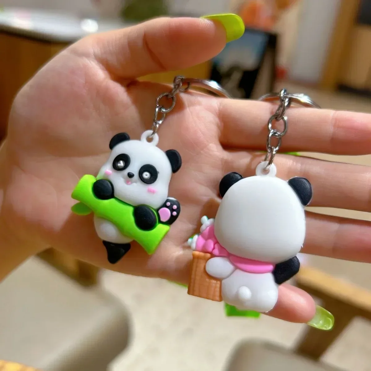 s Creative Hold Bamboo Panda Holiday Couple Small Gift Fashion Personality Silicon Keychain