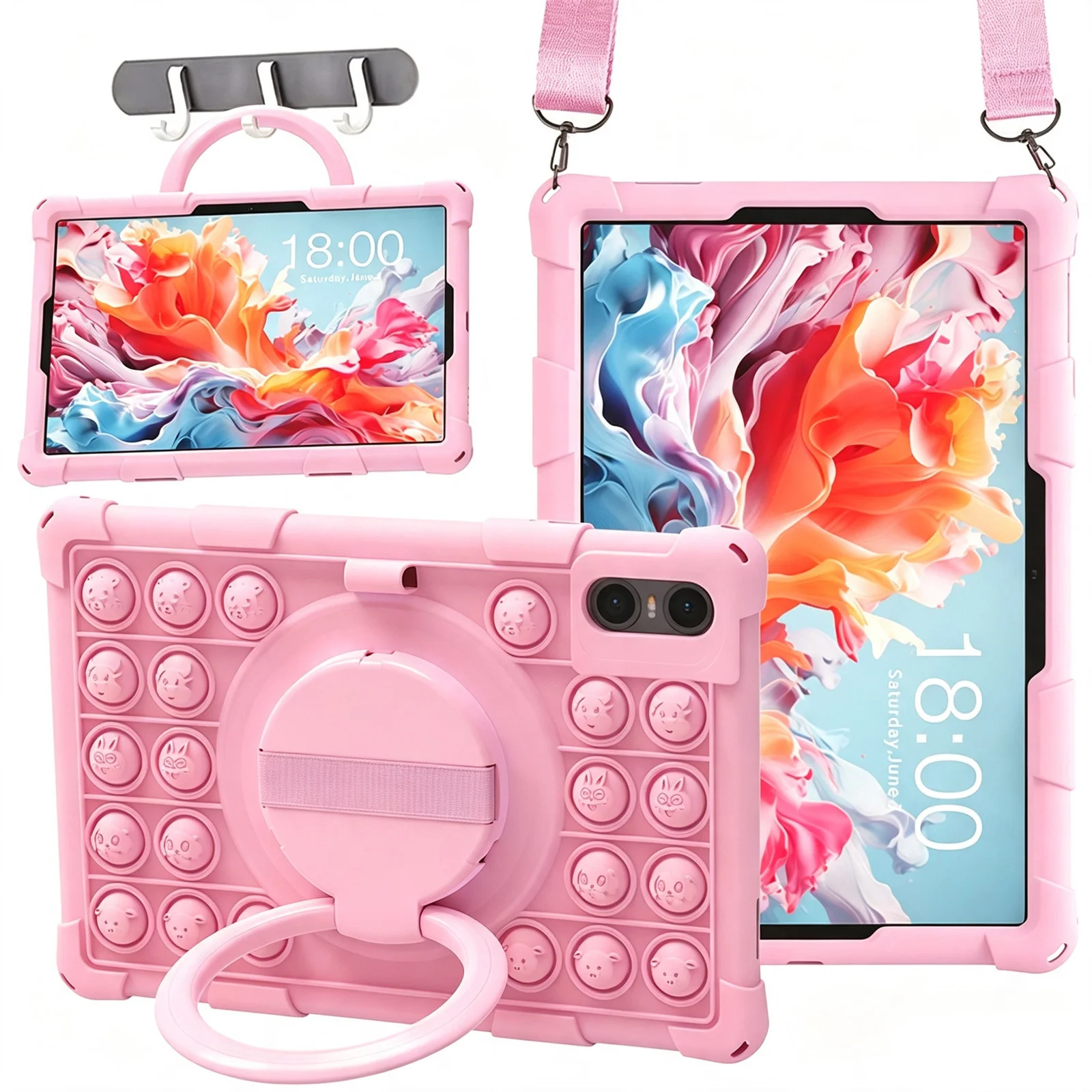 Kids' Soft Bubble Silicone Stand Case with Shoulder Strap