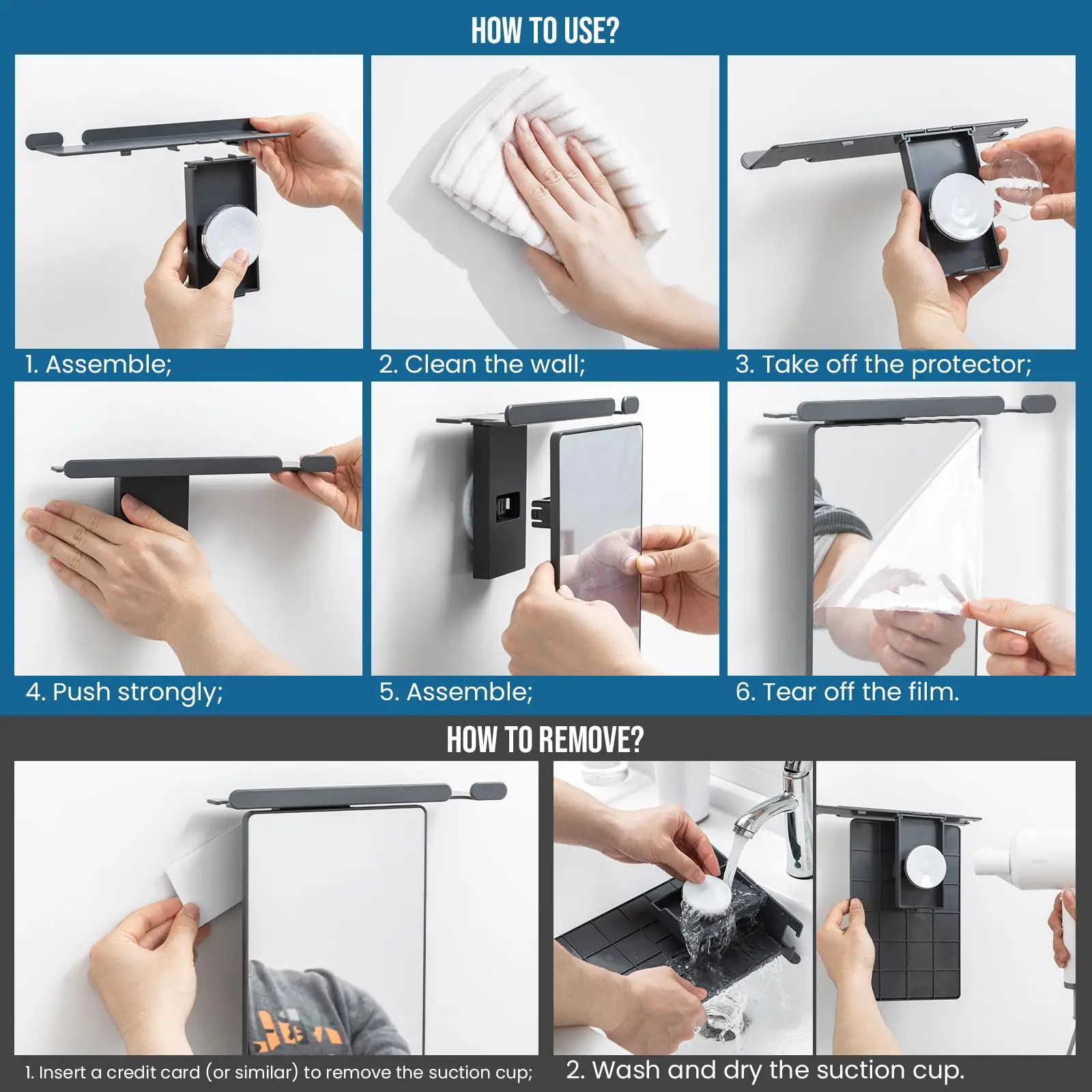 TAILI 1pcs Acrylic Mirror With Wall Suction Shower Mirror For Man Shaving Women Makeup Portable Travel Bathroom Accessories 5