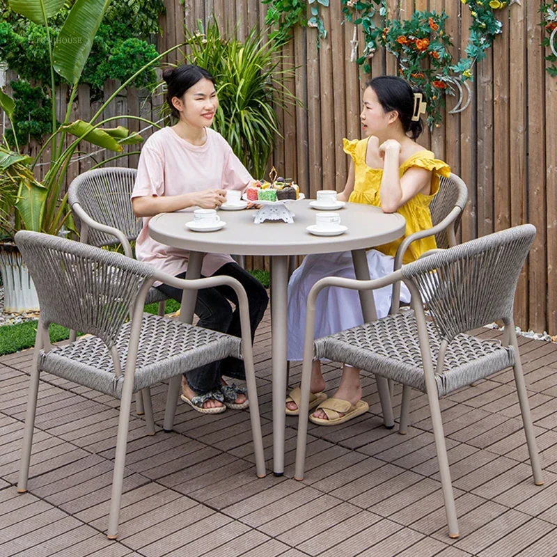 Courtyard Outdoor Garden Chairs Leisure Dining Chair Aluminum Alloy Rope Chairs Villa Garden Waterproof Sunscreen Outdoor