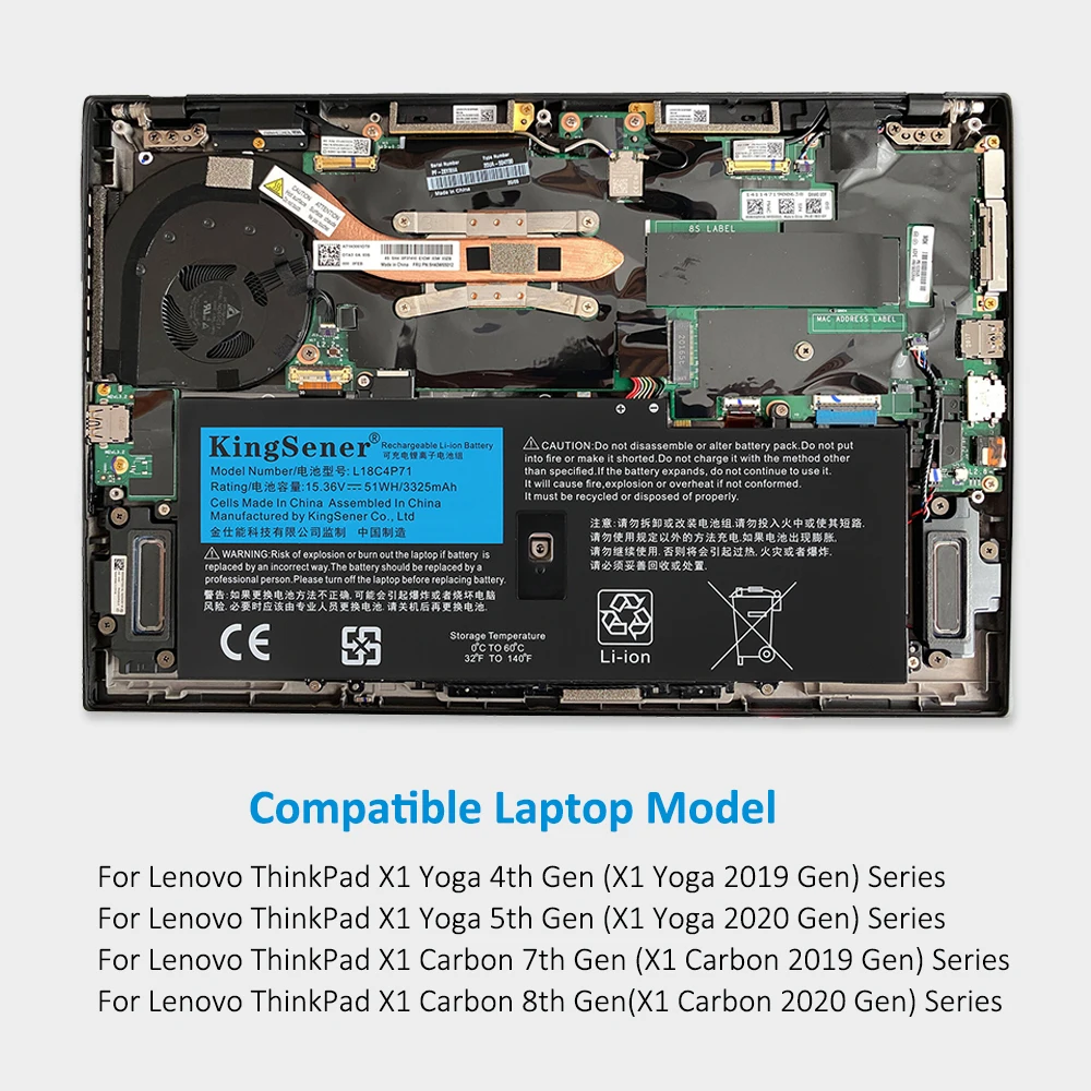 Kingsener L18m4p72 L18c4p71 Bateria para Lenovo Thinkpad x1 Carbono 7th2023 2023 Séries L18l4p71 Skb10k97642 02dl004 02dl005 - Imagem 2