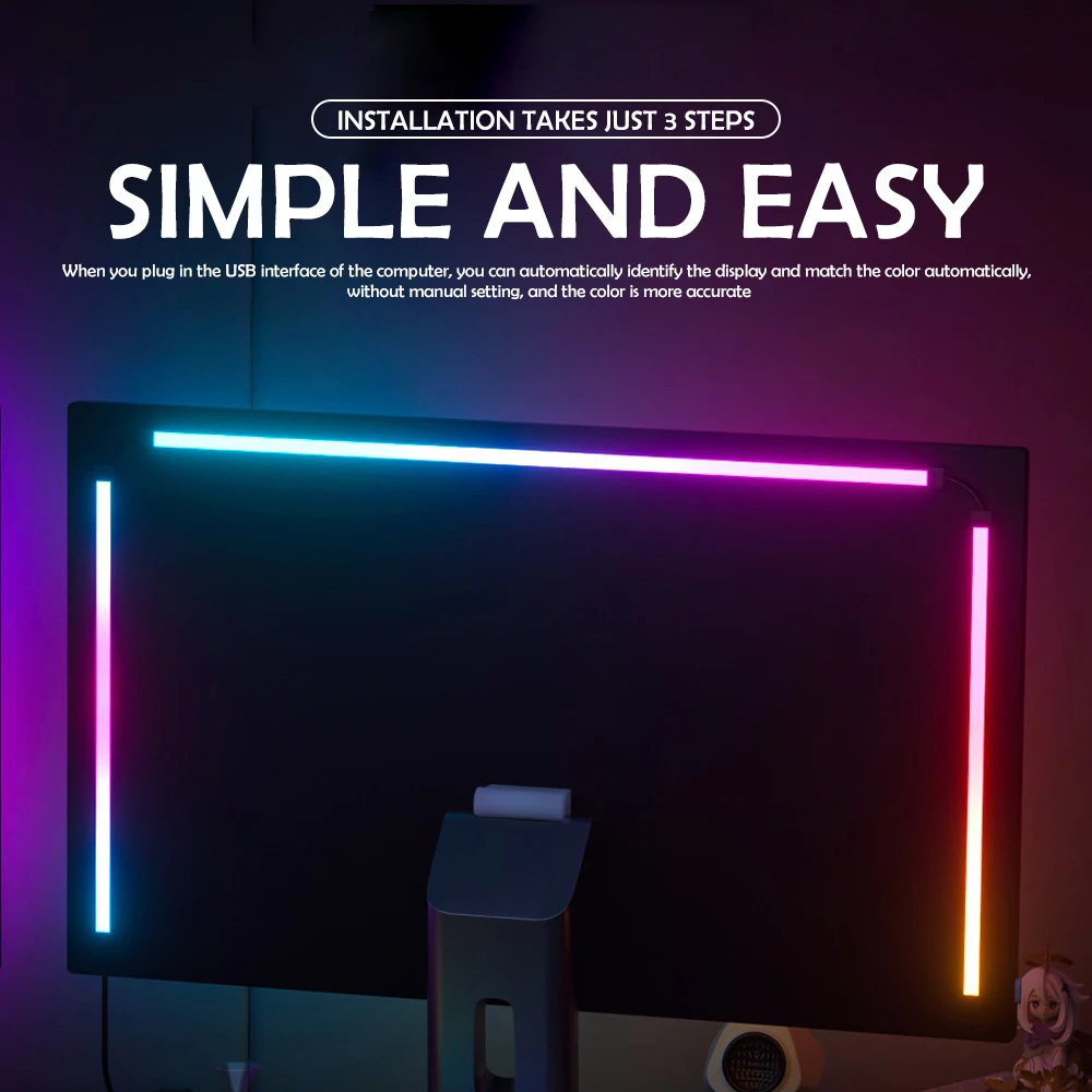 RGB Gaming Lights Strip Monitor Backlight LED Display Sync PC Atmosphere Screen APP Music Synchronization Decor Game Room Party 4