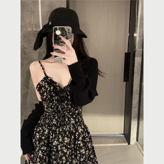 Gidyq Summer High Waist Spaghetti Strap Dress Women Korean
