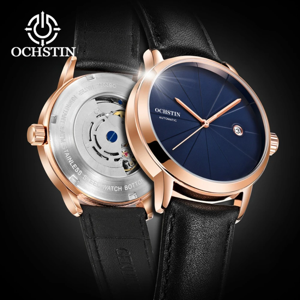 

OCHSTIN Men Watch Automatic Mechanical Bussiness Leather Strap Wristwatches Waterproof Classic Auto Date Minimalist Clocks 2023