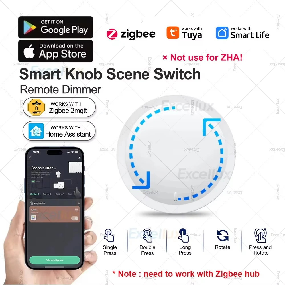 ZigBee 3.0 สมาร์ทลูกบิดสวิทช์ DIY ไร้สายฉากปุ่ม Rotatable Dimmer Switch เครื่องใช้ภายในบ้านอัตโนมัติฉากเชื่อมต่อ Remoter 1