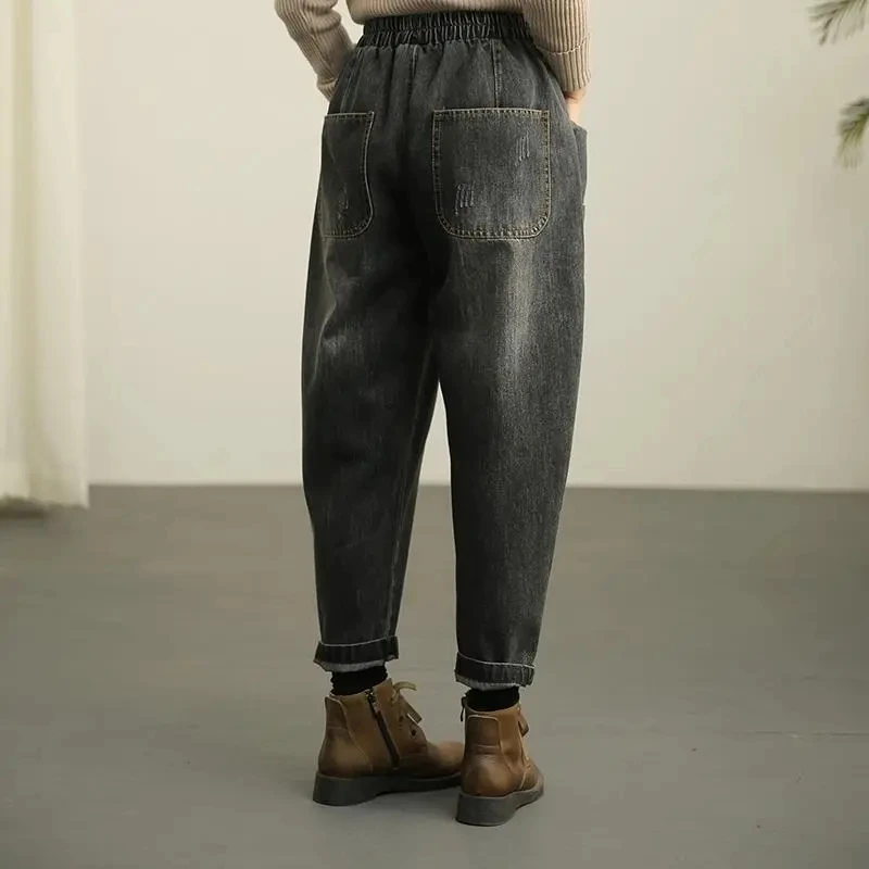 Vintage Design High Waist Vaqueros Fashion Pantalones Streetwear Ankle Length Harem Jeans Women Casual Punk Baggy Denim Pants
