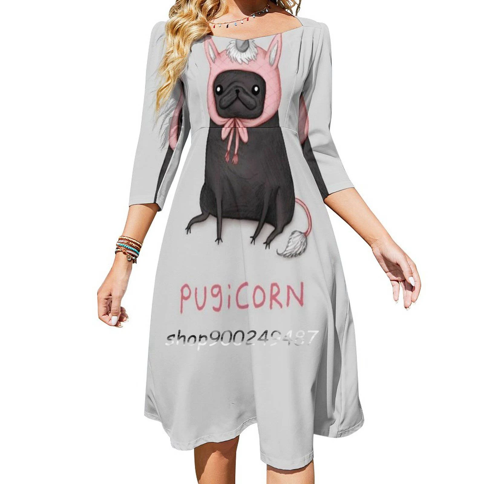 Pugicorn Evening Party Dresses Midi Sexy Dress Female Sweet One Piece Dress Korean Pugicorn Pug Unicorn Pink Adorable Pugs Aliexpress
