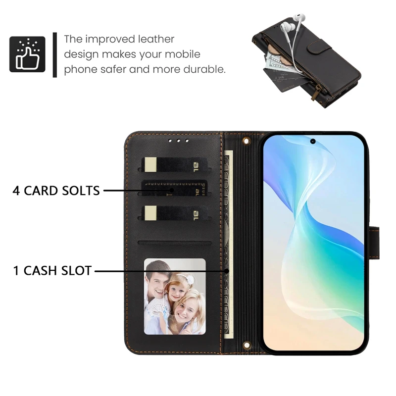 Premium Zipper Flip Wallet Case with Card Slots and Bag Compartments