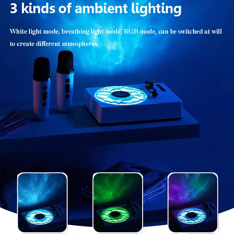 Portable Wave Bluetooth Speaker Wireless Karaoke Soundbar Microphone White Noise Sleep Aid Music Box RGB Light TF Card Player
