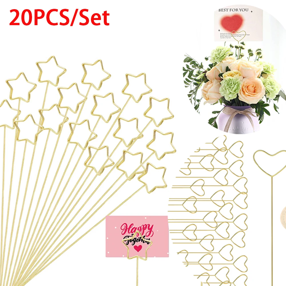 20/10PCS Flower Card Holder Art Card Holder Love Star Metal Wire Photo Stick Wedding Party Birthday Flower Ho floral card holders,photo holder stand