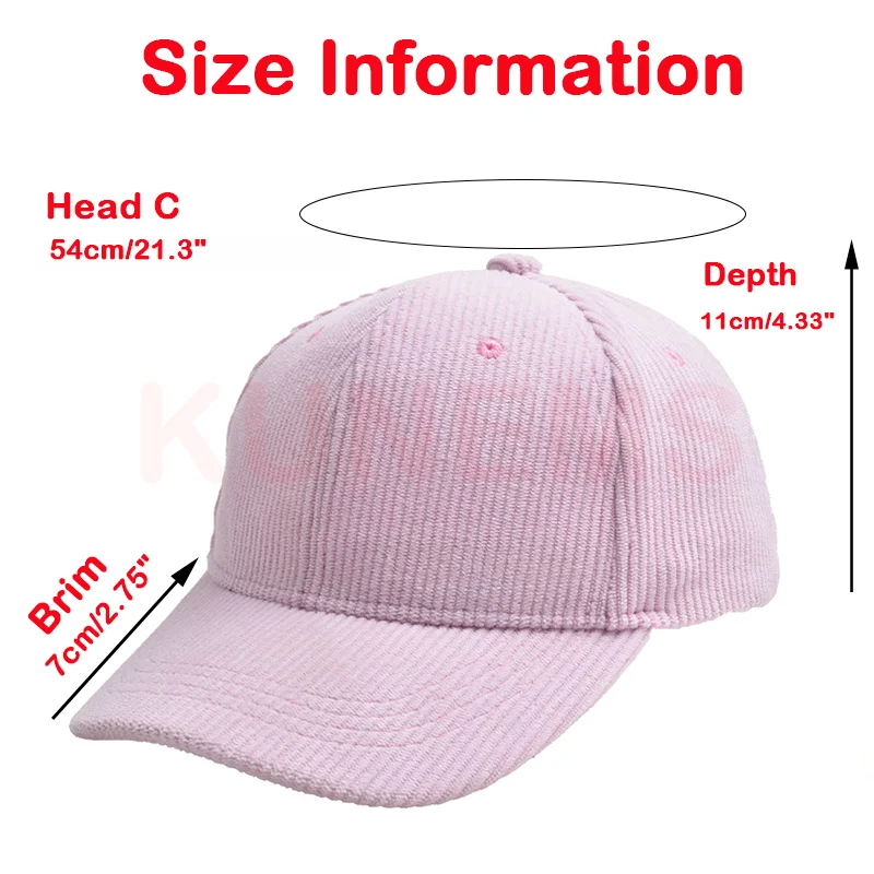 KUNEMS Embroidery Baseball Caps Corduroy Solid Color Cap for Girl and Boy DIY Design Print Hats Children