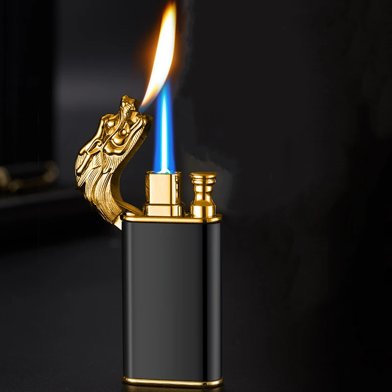

New Blue Flame Metal Crocodile Dolphin Double Fire lighter creative Direct Windproof Open Fire Conversion Lighter, Man's Gifts