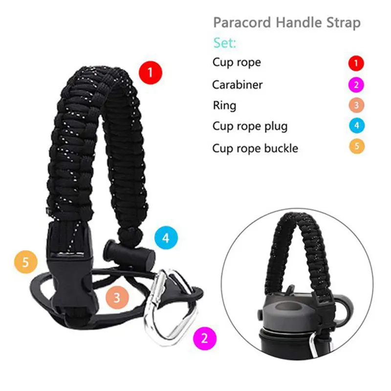 Paracord Handle Hydro Flask Paracord Survival Strap w/ Safety Ring  Carabiner Compass for Wide Mouth Water Bottles 12oz to 64oz - AliExpress