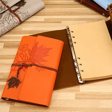 

Kraft Paper Notebook Retro Leaves with Straps Loose-leaf Hand Ledger Creative Diary Book Agenda 2022 Planner Sketchbook