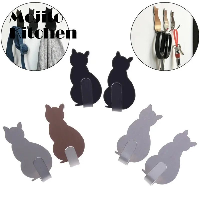 

Waterproof Strong Adhesive Hooks For Bathroom Stainless Steel Cat Wall Sticker Wall Door Hanger For Kitchen Rustproof Towel Hook
