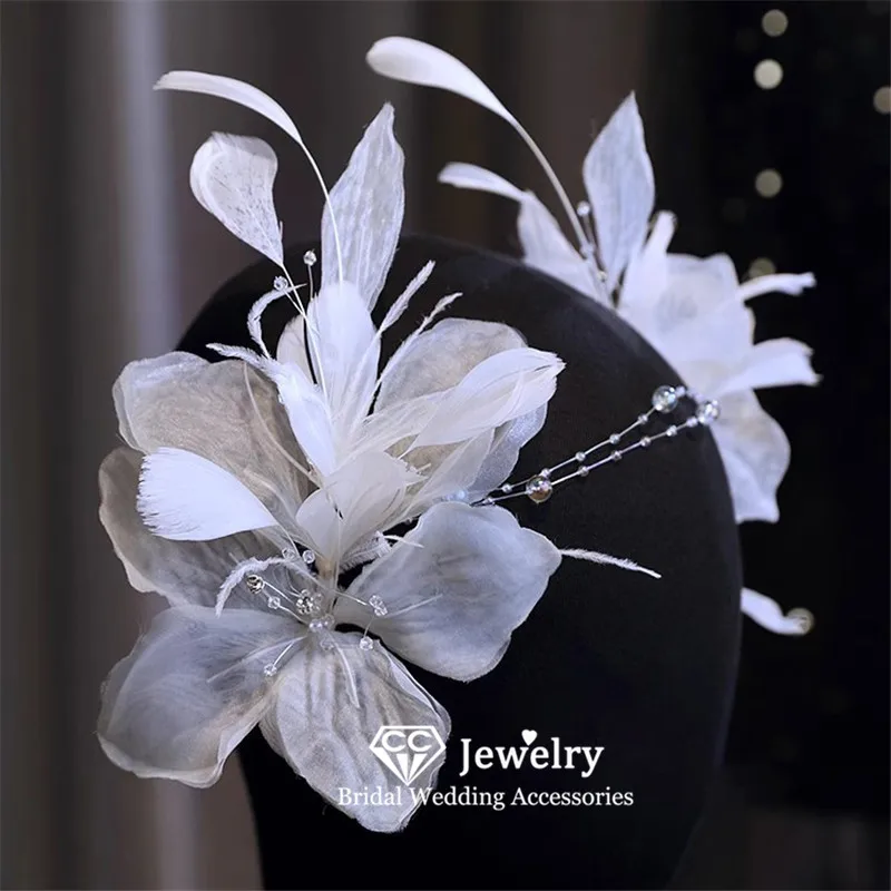 

CC Hairbands for Women Wedding Hair Accessories Bridal Headpiece Engagement Hairwear Feather Shape Romantic Headdress Gift AN398