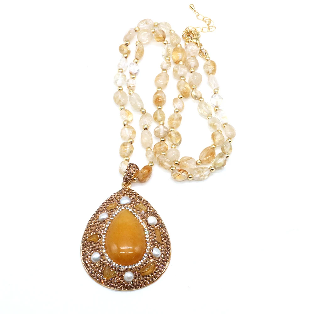 Natural Tear Water Drop Stone Pendant Necklace Crystal Healing Pear Shell Amethyst Citrine Luxury Banquet Fine Jewelry For Women