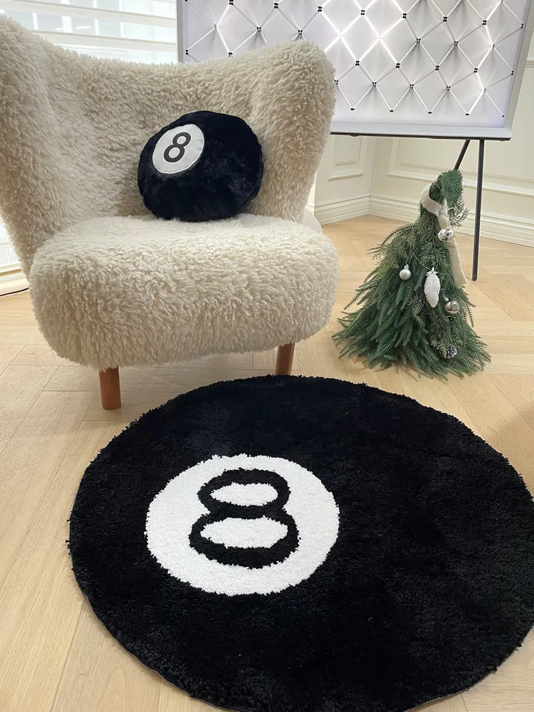 

High Quality Billiards 8 Ball Rug Round Tufting Cute Eye Pattern Soft Chair Pad Anti-slip Bath Floor Mat Kids Bedroom Carpet