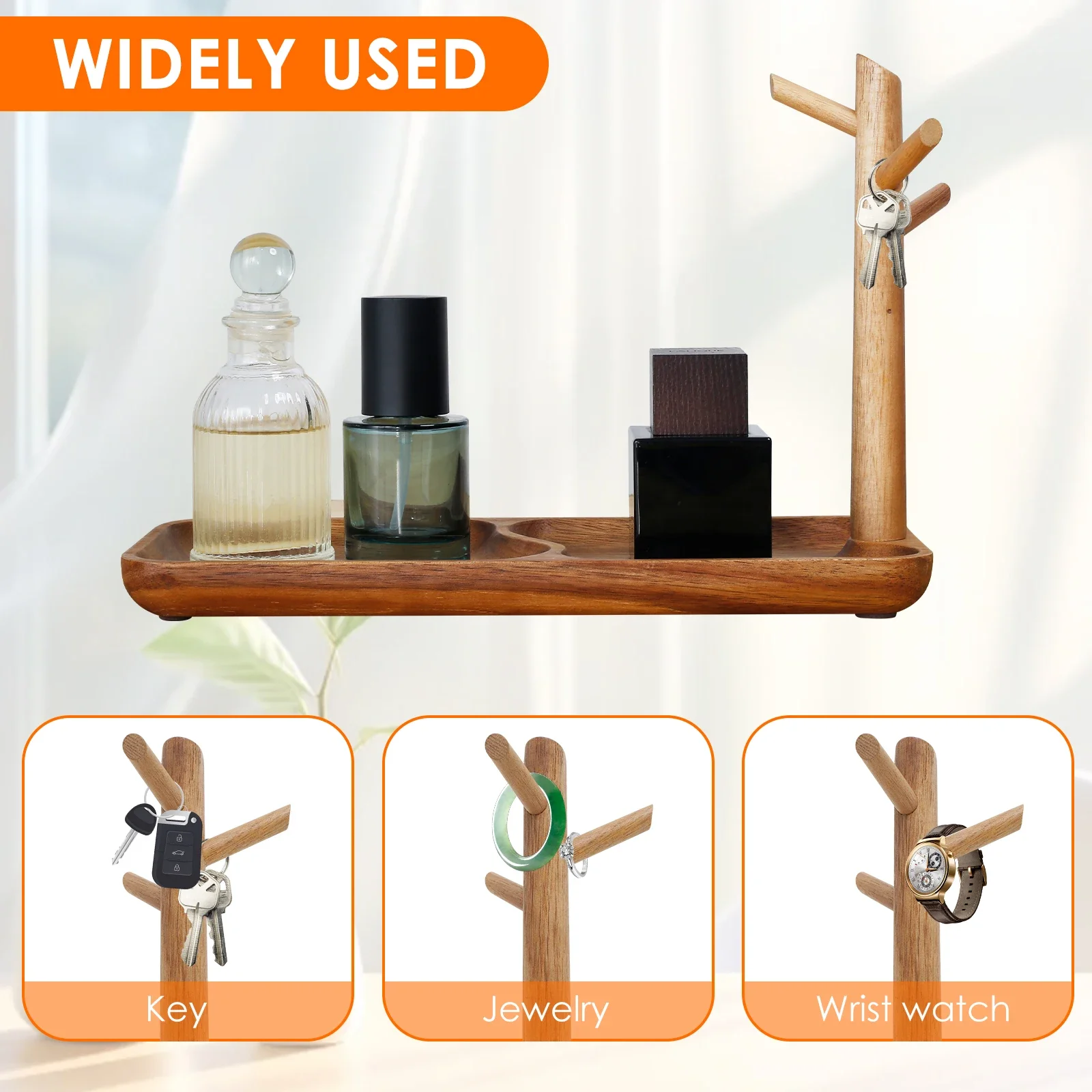 Wood Key Tray for Entryway Table Wood Storage Tray Living Room Key Hanger Jewelry Display Frame Organizer Tray for Rings Watches 5