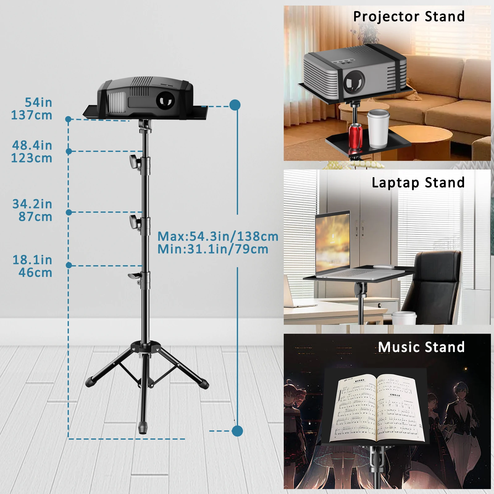 SH 90/125/145CM Projector Tripod Stand With Trays Laptop Tripod, Portable Projector Floor Stand Adjustable Height With Hose Clip 6 SH 90/125/145CM Projector Tripod Stand With Trays Laptop Tripod, Portable Projector Floor Stand Adjustable Height With Hose Clip - Image 6